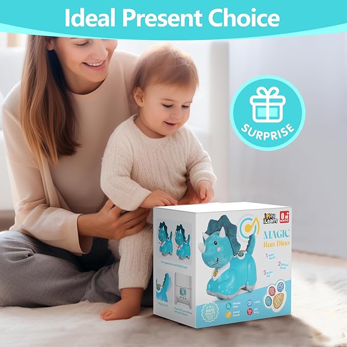 iPlay, iLearn Dinosaur Baby Musical Toy, Infant Crawling Toys for 6-9 9-12 12-18 Month, Baby Tummy Time Toddler Musical Light Toy for Age 0-2, 1 Year Old Boys Girls 1st Birthday Gift - Dinosaur