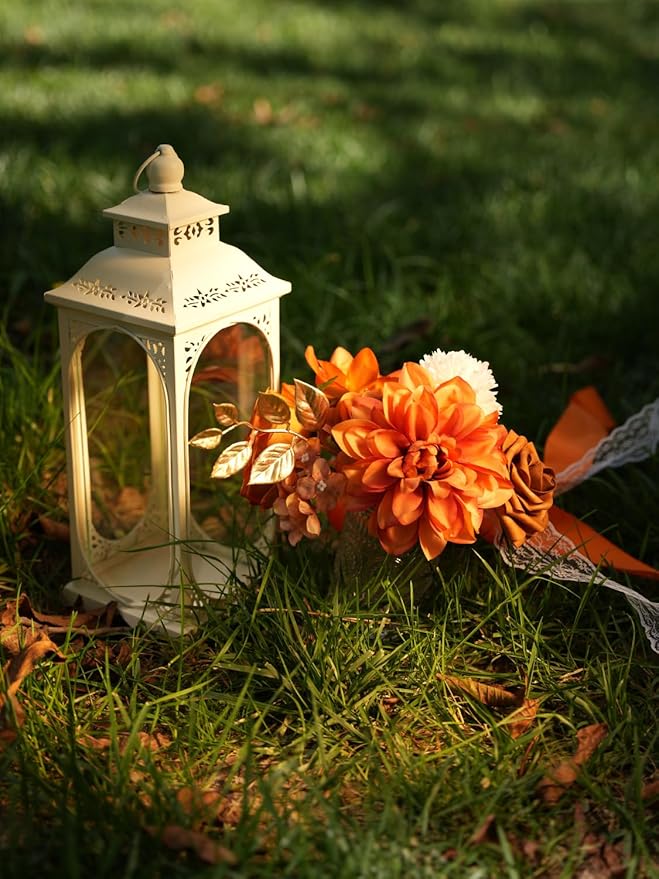 RICHMYC Artificial Flowers Terracotta Wedding Silk Fall Fake Flowers for Decoration Orange Cake Flowers with Stems for Wedding Bouquets Centerpieces Baby Shower Fall Decor