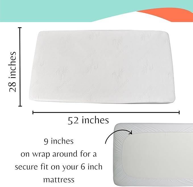 Bamboo Rayon Baby Crib Mattress Protector - Waterproof Breathable Cooling Fitted Mattress Cover 28x52 inches (Single Pack)