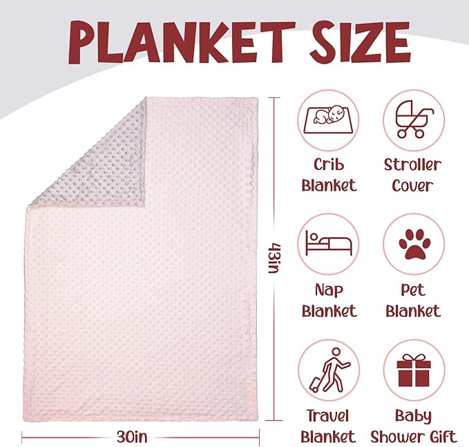 Personalized Baby Blanket with Embroidered Name, Custom Blanket for Girls Boys, Personalized Christmas Birthday for Girls Boys Newborn Essentials (Pink-Grey)
