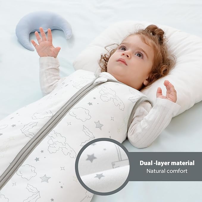 Mosebears Sleep Sack Baby Winter Wearable Blanket with 2-Way Zipper,2.5 TOG Cotton Sleep Sack Unisex (White Cloud, 12-18 Months)