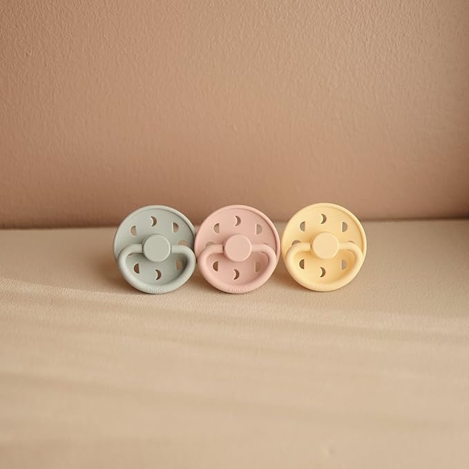FRIGG Moon Natural Rubber Baby Pacifier | Made in Denmark | BPA-Free (Sage/Portobello, 0-6 Months) 2-Pack