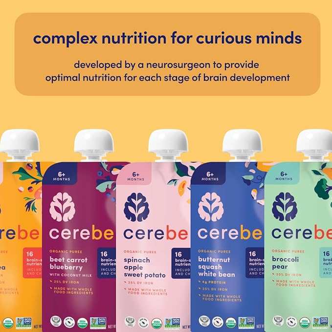 Cerebelly Organic Baby Food Pouches – Organic Veggie Purees for Toddlers | No Added Sugar, Fiber, Non-GMO | Blended Toddler Food | 4oz BPA-Free Baby Food | Carrot Pumpkin | 12 Count