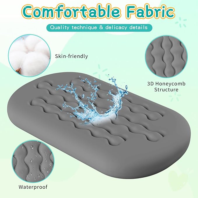 Inflatable Toddler Travel Bed with 3-Sides Blow Up Mattress for Kids Portable Baby Air Mattress with Electric Pump for Home Use, Camping-Grey