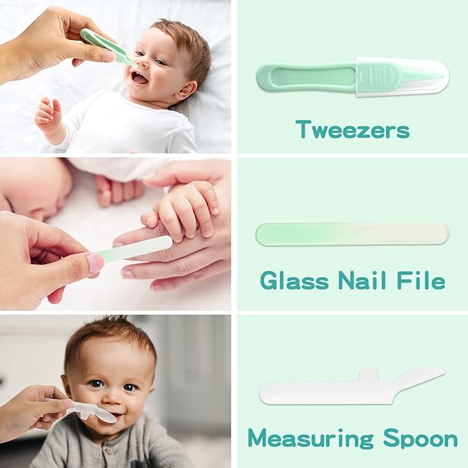 Baby Grooming Kit, Electric Safety Nail Trimmer Baby Nursery Kit,Infant Safety Care Set with Hair Brush Comb Nail Clipper Nasal Aspirator,Baby Essentials Kit for Newborn Girls Boys (20 Pc Green Kit)