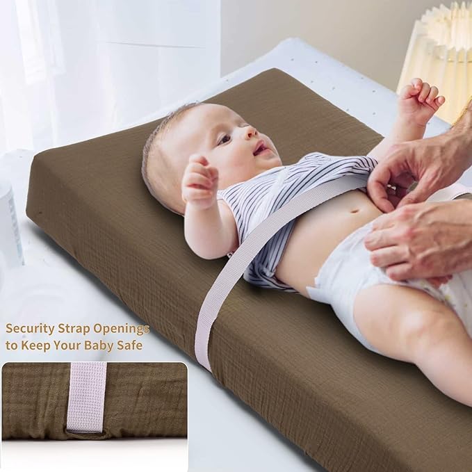 Muslin Changing Pad Cover for Baby Girls Boys-2 Pack 17"x 33" Cotton Soft Breathable Diaper Changing Pad Cover-Cozy Changing Pad Sheets-Neutral Baby Showers Gift-Taupe Brown & Light Beige