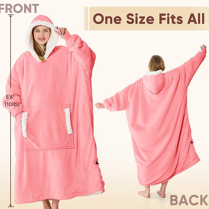 yescool Wearable Blanket Hoodie - Gifts for Women Her Girlfriend, Birthday Christmas Gifts For Mom, Oversized Flannel Sherpa Blanket Sweatshirt, One Size Fits All (Pink)