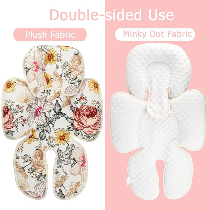 Floral Baby Car Seat Head and Body Support,2-in-1 Reversible CarSeat Insert,Soft Cushion for Stroller, Swing, Bouncer, Vintage Flowers