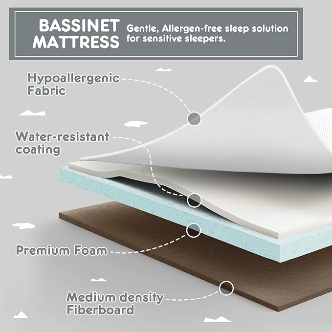 HARPPA Cuddly Bassinet, 3 in 1 Baby Bassinet Bedside Sleeper, Bedside Crib with Mattress and Wheels, Breathable Mesh, 5 Height Adjustable, Anchor Strap (Wood Grain, Grey)