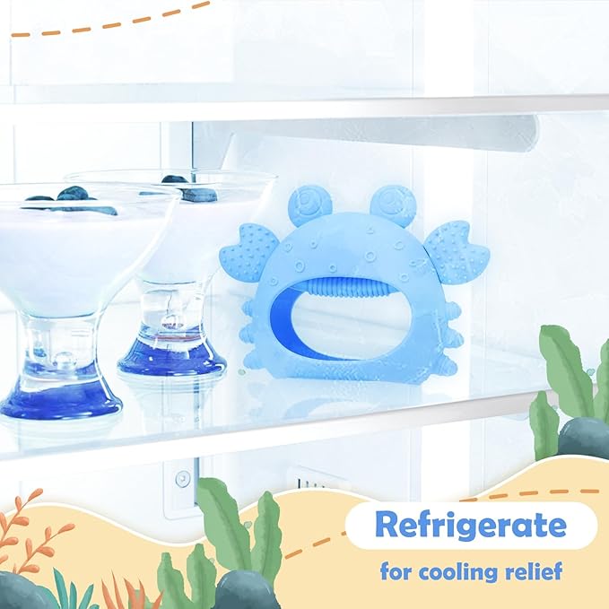 Anboor 2 Pack Baby Teething Toys, Silicone Teethers for Babies 0-6 Months Anti Dropping Hand Teether, Infant Baby Chew Toys for Teething Relief, for Newborn Soon-to-be Mothers (Blue,Crab)