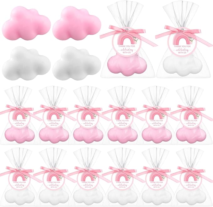 Demissle 20 Pcs Cloud Baby Shower Soap Favors Mini Handmade Soap Gifts with Thank You Card for Guests Christmas Party Wedding Return Gifts Bridal Shower Decorations (White Pink)