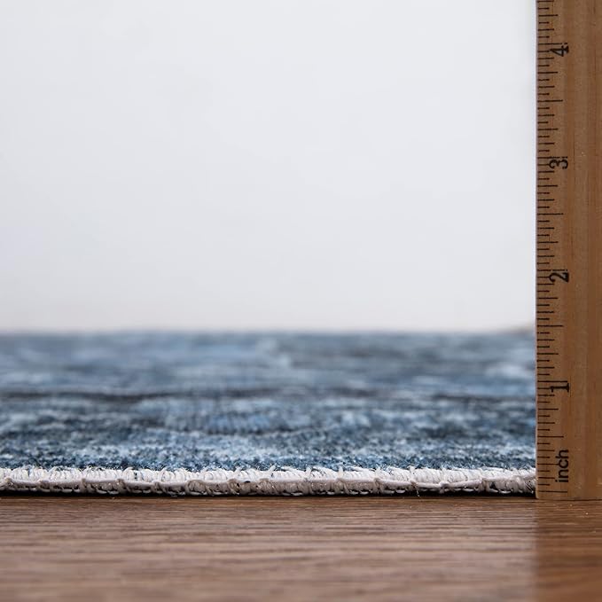 Bloom Rugs Caria Washable Non-Slip 10 ft Runner - Blue/Charcoal Traditional Runner for Entryway, Hallway, Bathroom, and Kitchen - Exact Size: 2'6" x 10'