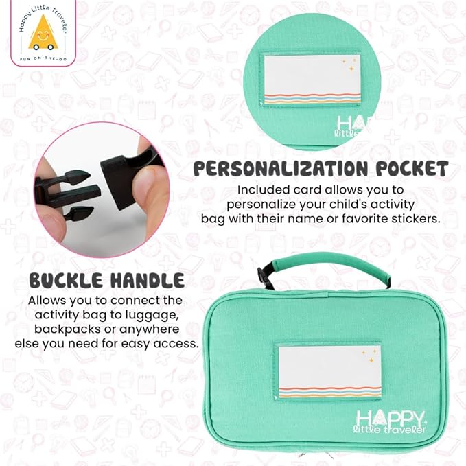 Travel Essentials for Kids – All-in-One Activity Kit for Travel, Road Trip Activities for Kids - Hanging Bag, Includes Toys and Activities for Airplanes, Hotels - Boys & Girls 3+ year, Toddler Seafoam
