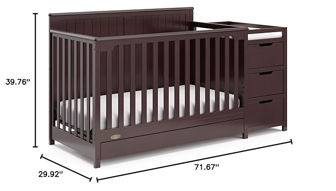 Graco Hadley All-in-One Convertible Crib & Changer (Espresso) – GREENGUARD Gold Certified, Fits Standard Crib Mattress, Converts to Toddler Bed and Full Bed, 4 Adjustable Mattress Heights