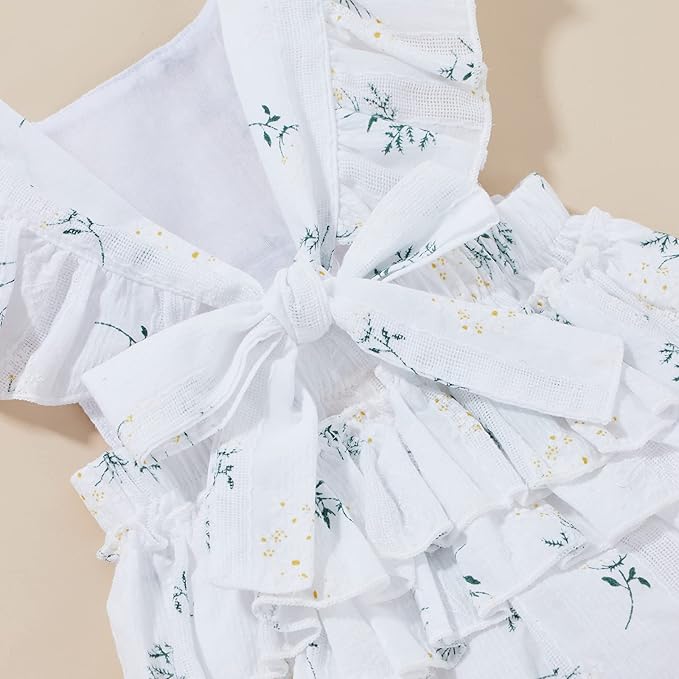 Baby Girls Floral Cotton Leotard Romper Newborn Daisy Playsuits Ruffled Sleeve Onesie Infant Jumpsuit Clothes Headband