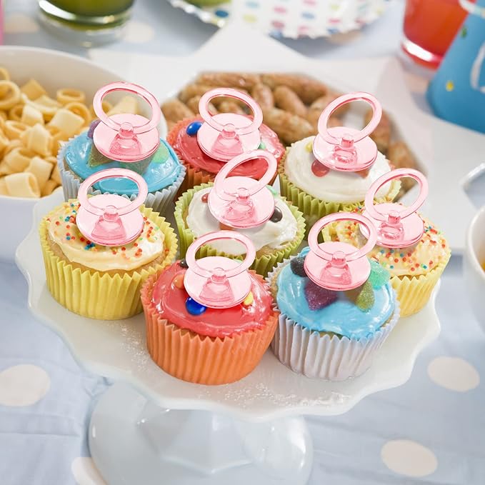 Jetec 48 Pieces 2.5 Inch Acrylic Baby Pacifiers Gender Reveal Party Decorations for DIY Baby Shower Birthday Party Favors(Pink)