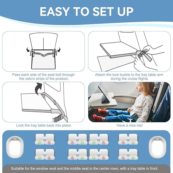 Toddler Airplane Bed, Portable Airplane Seat Extender for Kids, Durable Oxford Cloth – Waterproof and Easy to Clean, Flight Accessories for Toddlers Aged 1–4, Carry-On Compatible, Black