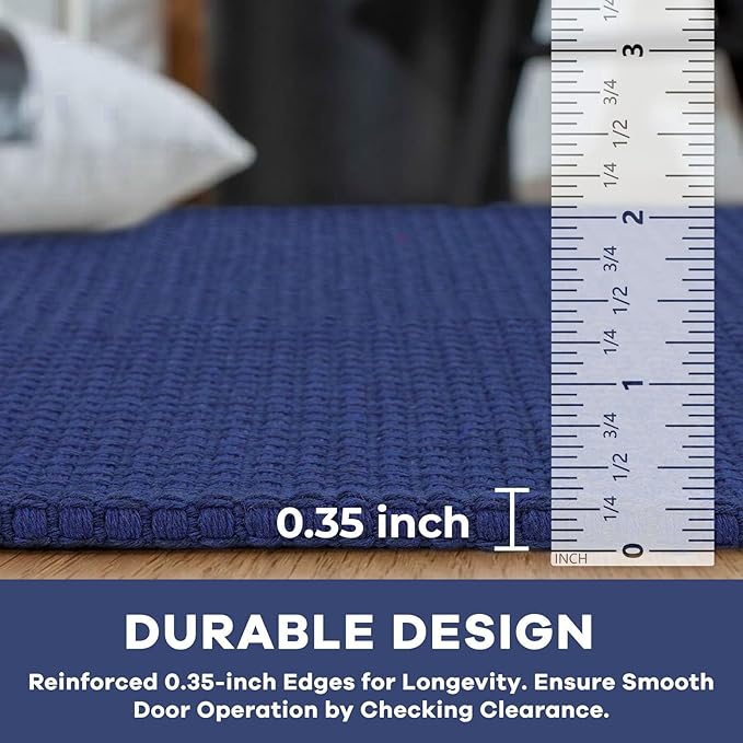 KOZYFLY Washable Area Rug 5x7 ft Rubber Backed Non Slip Rugs for Living Room Braided Cotton Bedroom Rug Woven Office Rugs Indoor Floor Carpets for Dining Bedroom Living Room, Royal Blue/Navy