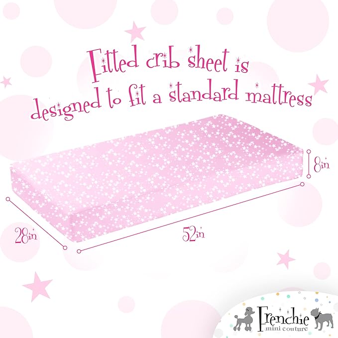 Fitted Crib Sheets 100% Woven Cotton Fits Toddler Mattress, Pink Stars, 28 x 52inx8in, 2-Pack