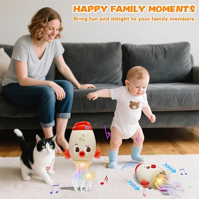 GEVINST Dancing Octopus Baby Toy, Toddler Crawling Tummy Time Toys with Light and Music, Electric Magic Dancing Squid Toy for 12-18+ Months Kids, Funny 1st Boys Girls Birthday Gifts, Beige