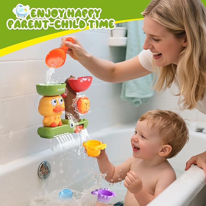 Baby Bath Toys for Kids Ages 1-3 Interactive Toddler Bath Toys Mold Free Duck Sensory Bathtub Water Shower Toys with 3 Stacking Cups for 12+ Months Boys Girls Gifts