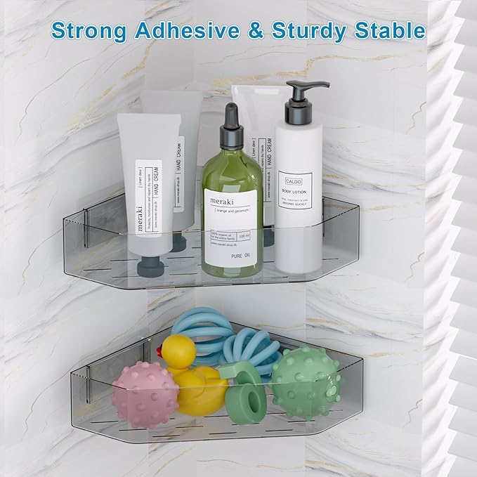 Natheeph Bath Toy Organizer 2-Pack - Grey Large Capacity Bath Toy Storage Holder with Quick-Dry Holes, Space-Saving Corner Shower Caddy for Bathroom & Kitchen