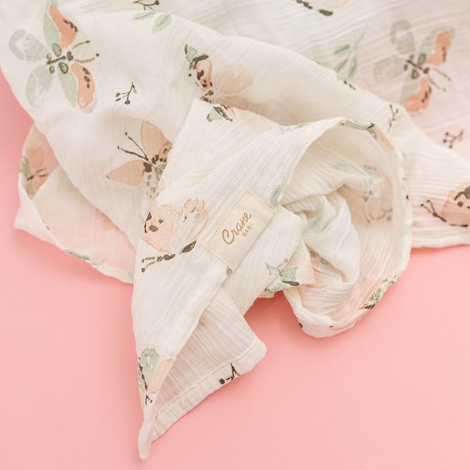 Crane Baby 100% Cotton Muslin Swaddle Blankets, Butterfly/Rainbow, Baby Swaddle Blanket, Set of 2, 47" x 47", Swaddles for Newborns, Baby Muslin Swaddle Blanket, Swaddle Blankets for Boys & Girls