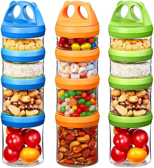 SELEWARE Portable Stackable Food Storage Containers for Snacks Formula Powder and Drinks Twist Lock System Airtight Leak-proof BPA and Phthalate Free Blue Green and Orange