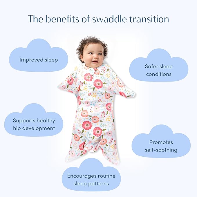 SleepingBaby Zipadee-Zip Transition Swaddle - Cozy Baby Swaddle Blanket with Zipper Convenience - Roomy Wearable Blanket for Easy Diaper Changes - Pretty Poppy, Small (4-8 Month)