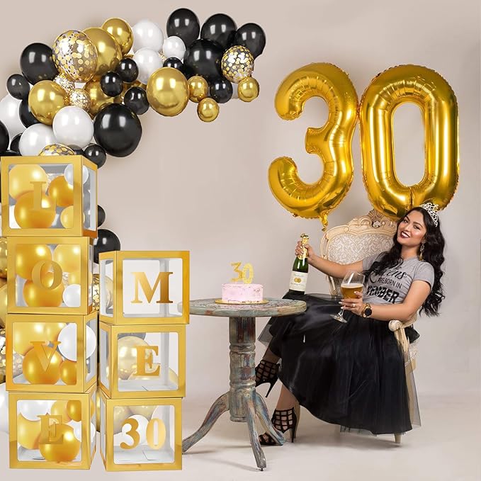 Ledido Gold Transparent Balloon Boxes with 78 Letters, Baby Boxes with Letters for Baby Shower Clear Letter Boxes for Party Graduation Wedding Birthday Baby Shower Decorations 7 PCS