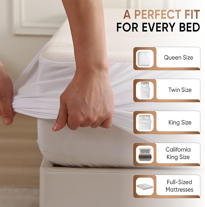 Waterproof Organic Mattress Protector King - Organic Cotton Breathable Mattress Pad Cover - 250 GSM Comfort - Deep Pocket - Fitted Comfort