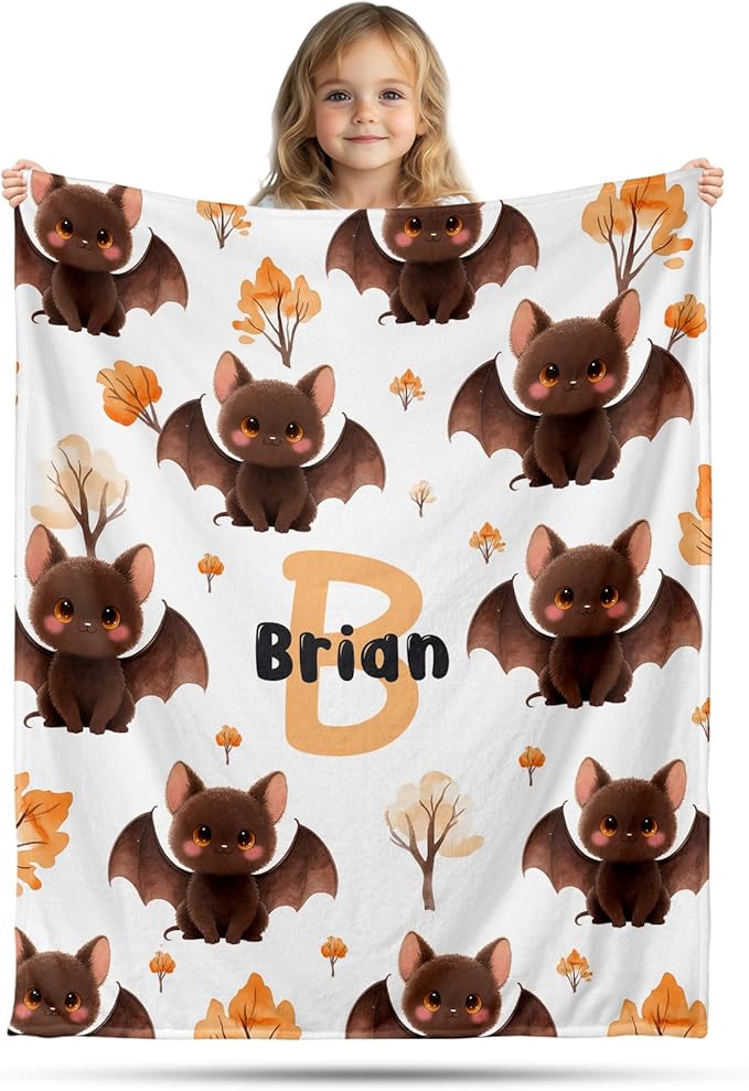 Ship Next Day, Personalized Halloween Blanket for Boys Girls - Printed in USA, Custom Baby Blanket with Name Super Soft Plush Flannel, Halloween Decor Christmas Brithday Gifts for Kids Toddlers