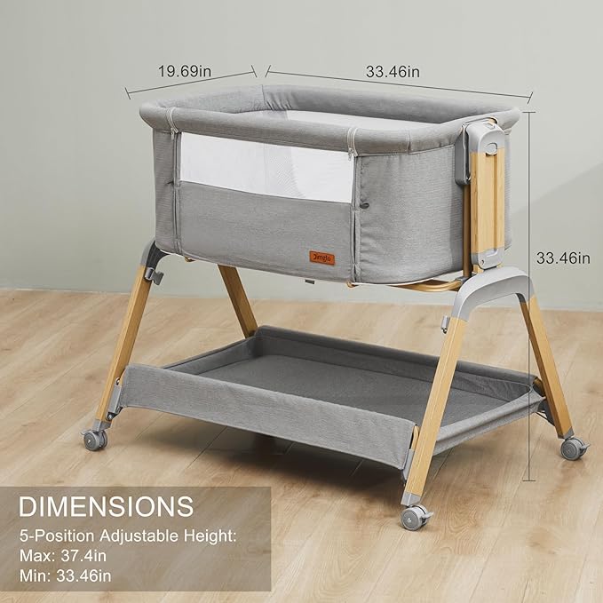 3 in 1 Baby Bassinet, Rocking Bassinets with Comfy Mattress and Wheels, Adjustable Height Bassinet Bedside Sleeper, Easy Folding Portable Crib for Newborn (Grey)
