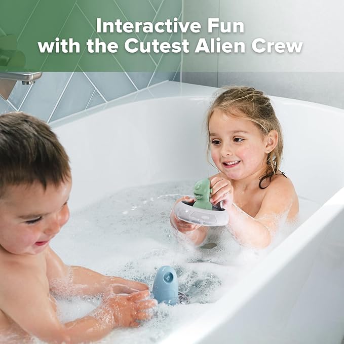 Haakaa Squeeze Alien Explorers Baby Bath Toys, Food Grade Silicone Toddler Bath Toys for Bathtubs/Swimming Pools/Beaches, Detachable Mold Free Floating Tub Toys for Kids Ages 1-3 (Tympani+Rocket)