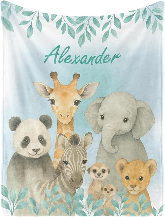 Ship Next Day,Personalized Baby Blanket with Name, Custom Baby Blanket for Kids Soft Flanne Blankets in Easter Personalized Baby Gifts for Infant Newborn Shower (Cyan)