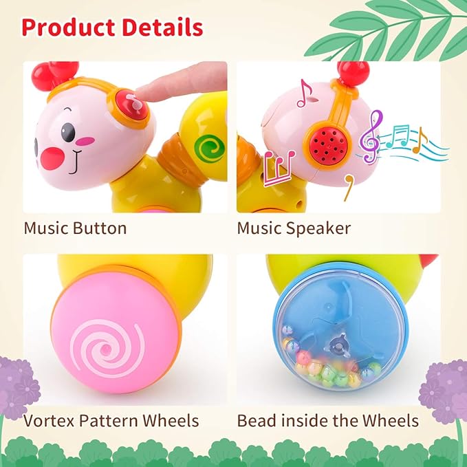 Vanmor Baby Toys 6 to 12 Months, Infant Musical Crawling Toy, Press and Go Interactive Inchworm Toy with Light Up, Caterpillar Tummy Time Educational Toddler Toys 6 7 8 9 12 18 Months Boy Girl Gift
