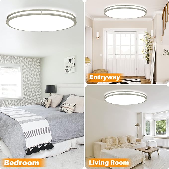 DLLT 32In Oval LED Ceiling Light Fixture, 65W Dimmable LED Flush Mount Ceiling Light with Remote, 3000K/4000K/5000K Adjustable, Brush Nickel Finish for Bedroom/Living Room/Dining Room