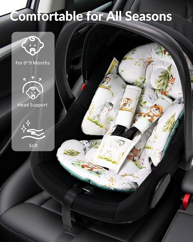 Generic Infant Car Seat Insert Compatible with Mamaroo Swing & Graco Swing and Infant Car Seat, Newborn Insert Baby Head Body Support, Reversible Design, Breathable Soft Fabric, 1Pcs - Green Woodland