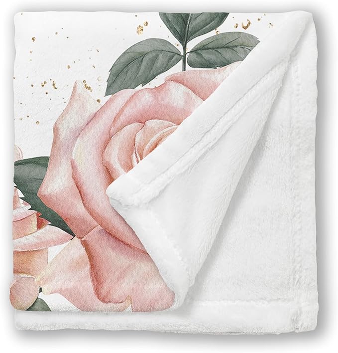 Floral Personalized Baby Blankets for Girls, Customized Baby Blankets for Girls, Best Gift for Baby Girl, Newborn, New Mom, Super Soft Plush Fleece, 30''x40'' Rose