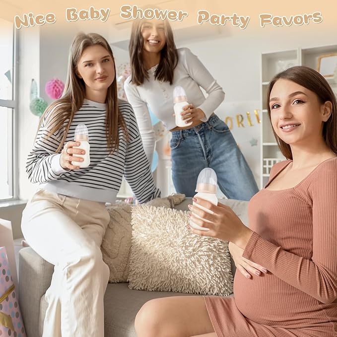 TrelaCo Bottle Chug Baby Shower Game 20 Pcs Baby Bottles Shower Favor with 1 Kraft Theme Sign for Gender Reveal Party Supplies Gifts(Beige)