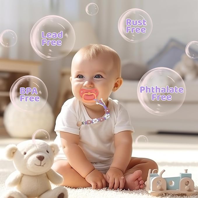 Pacifier Clip for Boys Girls Floral Daisy Macrame Baby Paci Clip Pacifier Holder Leash Boho Wooden Clips Handmade Braided Cotton Binky Clips (1pack:Lavender Style)