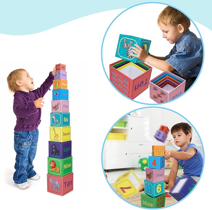 Nesting and Stacking Blocks Stacking Toys for Toddlers Plus Animal Puzzle Toys Set Number Blocks Counting Learning & Educational Toys Education Supplies Montessori Toys