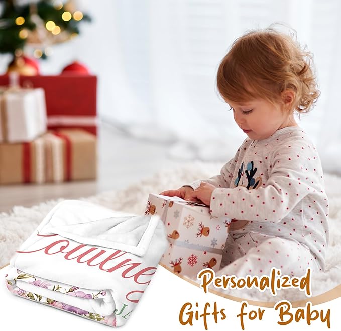 Personalized Baby Blanket with Name, Custom Name Blanket for Kids Soft Flanne Blankets in Easter Personalized Baby Gifts for Infant Newborn Shower (Purple-3)