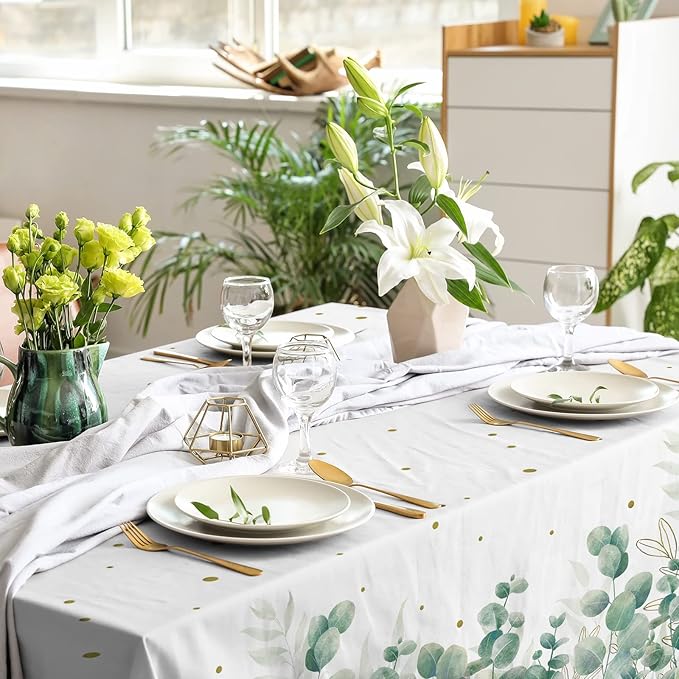 Sage Greenery Baby Shower Disposable Tablecloth, Plastic Table Cover for Baby Shower Party,Boho Greency 3 PCS, 54”x 108”