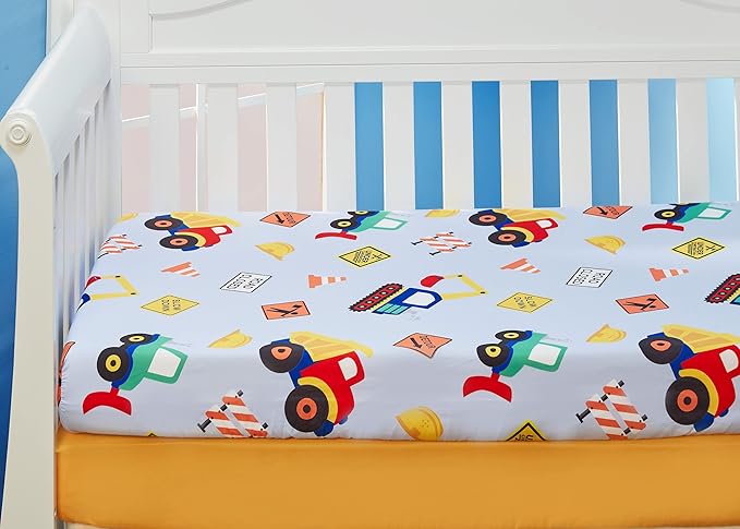 Everyday Kids 2 Pack Fitted Boys Crib Sheet, 100% Soft Breathable Microfiber Baby Sheet, Fits Standard Size Crib Mattress 28in x 52in, Nursery Sheet - Construction/Gold