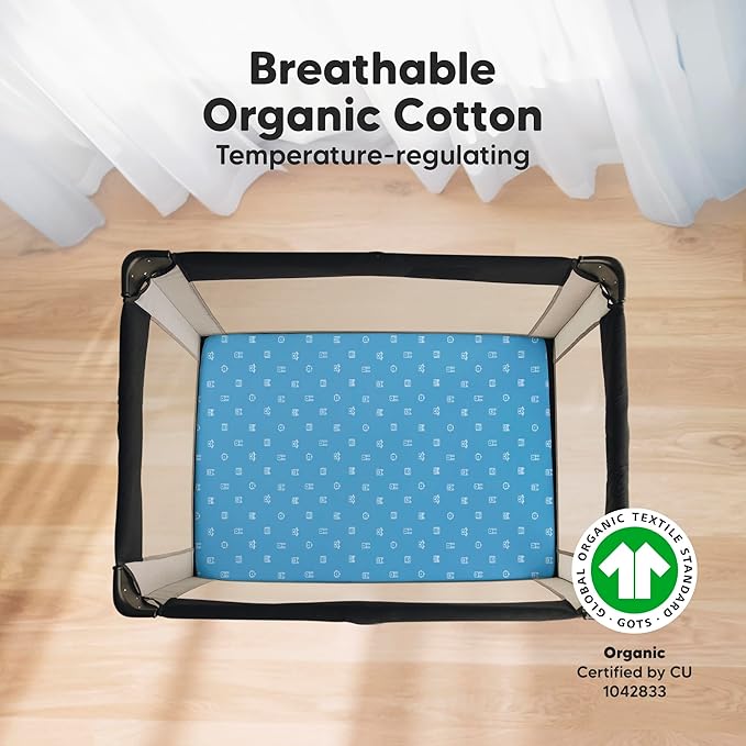 2-Pack Mini Crib Sheets Fitted - 38x26 Pack N Play Sheets for Pack and Play Mattress, Organic Cotton, Soft & Breathable Playard Bedding, Neutral Mini Toddler Bed Cover for Boys, Girls (KeaPixel)