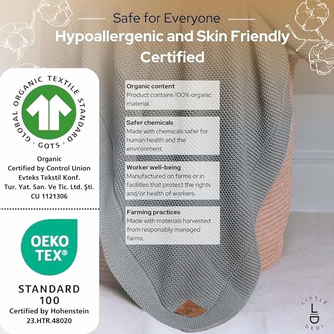 100% Organic Cotton GOTS Certified Baby Knitted Blanket with Gift Box - Soft Toddler, Crib, Stroller Blanket - Neutral Swaddle and Receiving Blanket for Newborns, 30"x40", Green