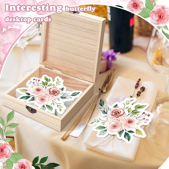 50 Pcs Double Side Baby in Bloom Predictions & Advice Cards Flower Flora Baby Shower Decoration for New Parents Shower Games with Cards Wooden Keepsake Box for Wishes