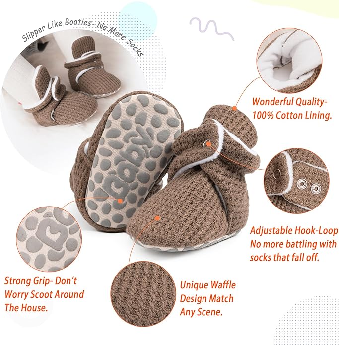 Sawimlgy Newborn Infant Baby Girl Boy Cotton Booties Stay On Sock Slippers Soft Bedroom Shoes Non-Skid Ankle Boots With Grippers Toddler Crib Warm Shoe First Walker Birthday Shower