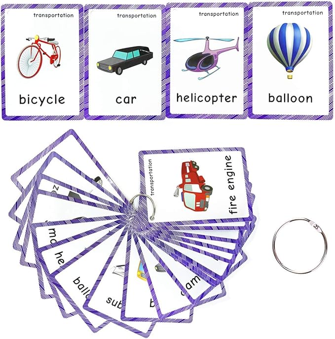 SANTSUN Set of Transportation Flashcards for Toddlers(22 pcs)| Kids Vocabulary Picture Montessori Pocket Cards | Perfect for Preschoolers & Kindergarteners, Teacher/Autism Therapists Tools